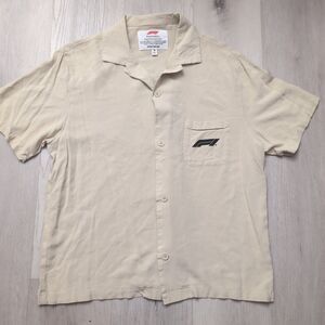 Pacsun Formula 1 Button Pocket Short Sleeve Shirt Men Medium Tan Racing